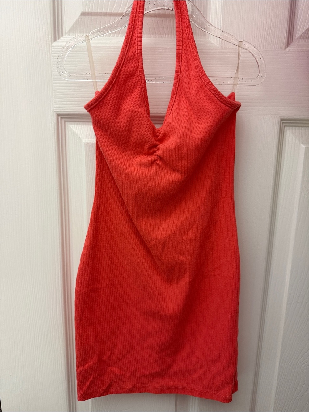 Orange Ribbed Halter Bodycon Dress - art class